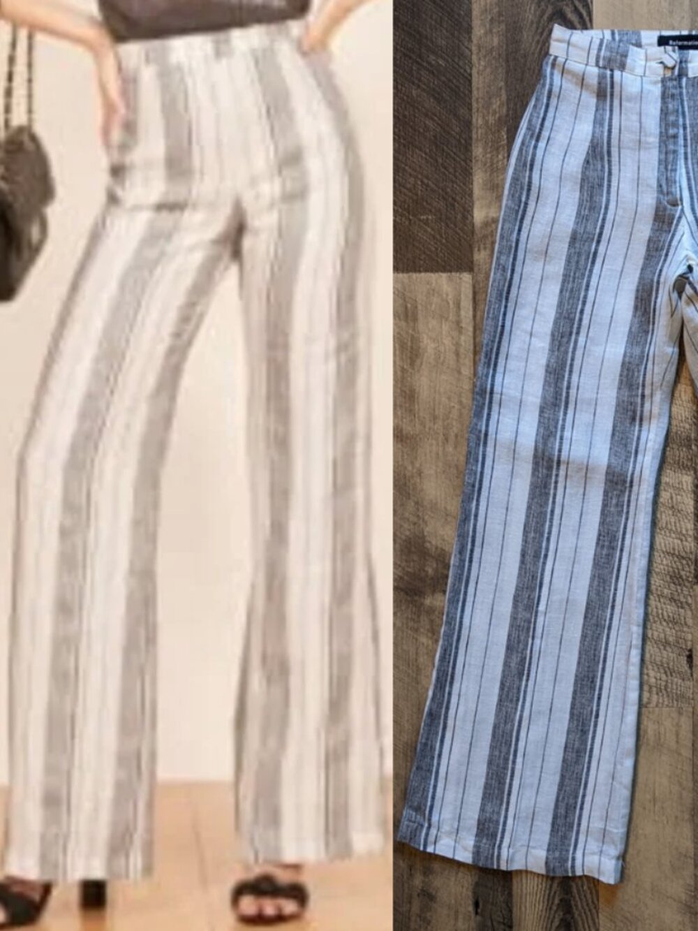 Reformation Romero Striped Linen Pants Wide-Leg High-Rise